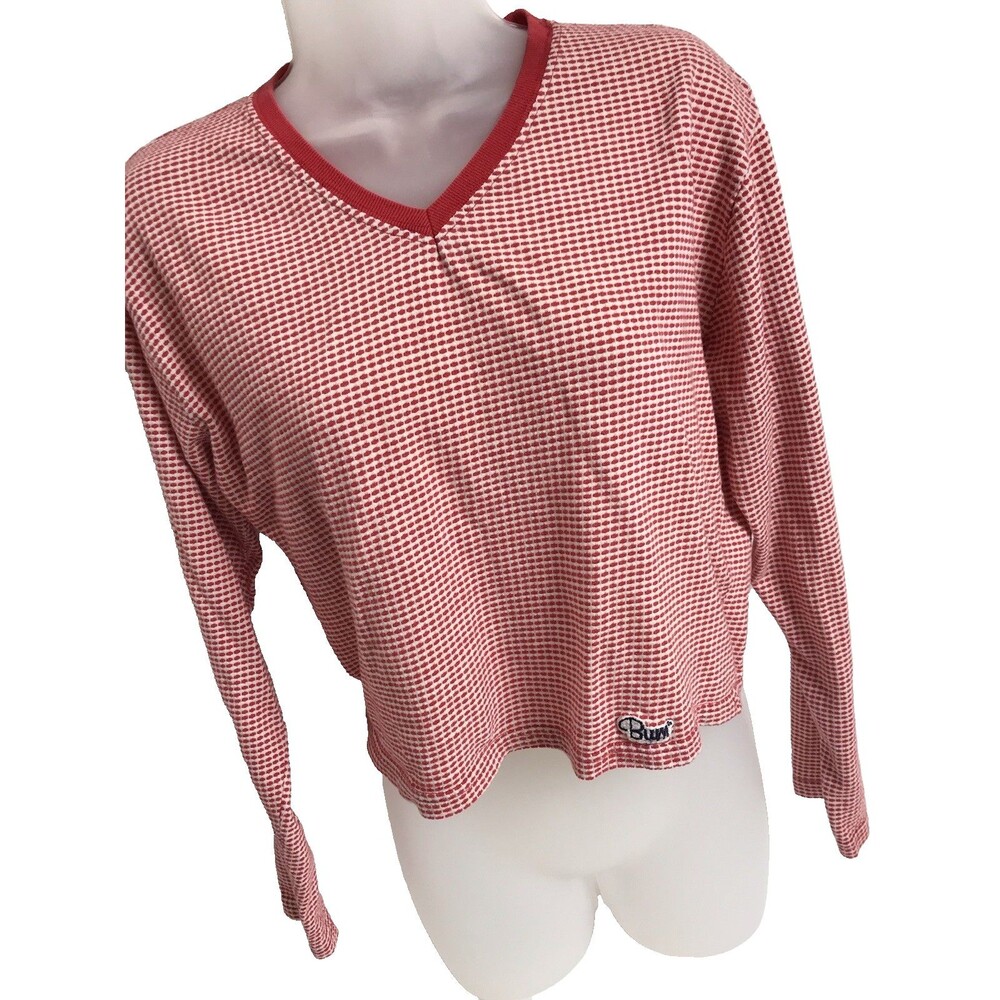 Vintage B.U.M Equipment Knit Crop Top Red And White Long Sleeve Shirt 90s  L